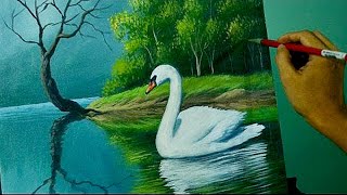 Acrylic Landscape Painting Lesson  The Swan in the Lake by JM Lisondra [upl. by Neenaj]