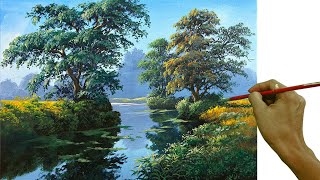 Acrylic Landscape Painting in Timelapse  The Rivers Water Reflections  JMLisondra [upl. by Almallah]