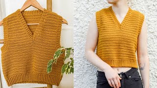 Crochet V Neck Vest Top Tutorial [upl. by Ellemac]