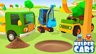 Helper Cars a timber truck amp an excavator Car cartoons full episodes [upl. by Akamaozu]