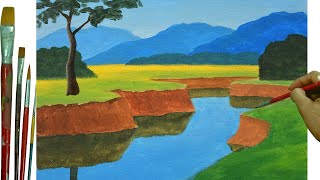 Basic and Easiest Way to Paint Landscape Using Acrylic for Beginners [upl. by Moriyama749]