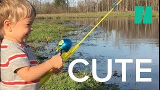 Little Boy Catches Fish with Toy Rod [upl. by Ong]