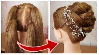 Hairstyle With Trick  Quick amp Easy Hairstyle For WeddingParty  Coiffure mariage facile à faire [upl. by Analim]