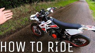 How To Ride A Geared 50cc Motorbike  50cc Supermoto [upl. by Nitsa]