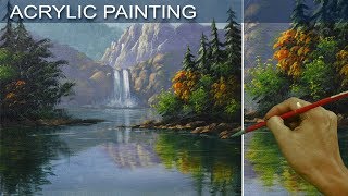 The Waterfalls Reflection  Short Acrylic Painting Tutorial by JM Lisondra [upl. by Wauters]