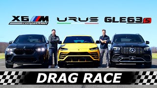 2021 BMW X6M Competition vs MercedesAMG GLE 63S vs Lamborghini Urus  DRAG amp ROLL RACE [upl. by Ellennahs]