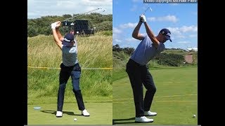 Justin Thomas golf swing  Long Iron faceon amp downtheline July 2017 [upl. by Nahta]