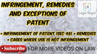 Patent lecture 3 Infringement Remedies and Exceptions explained with sections and case laws IPR [upl. by Sutton853]