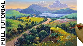 Acrylic Landscape Painting Tutorial  Overlooking Dirt Road to Lake  JMLisondra [upl. by Hardwick]